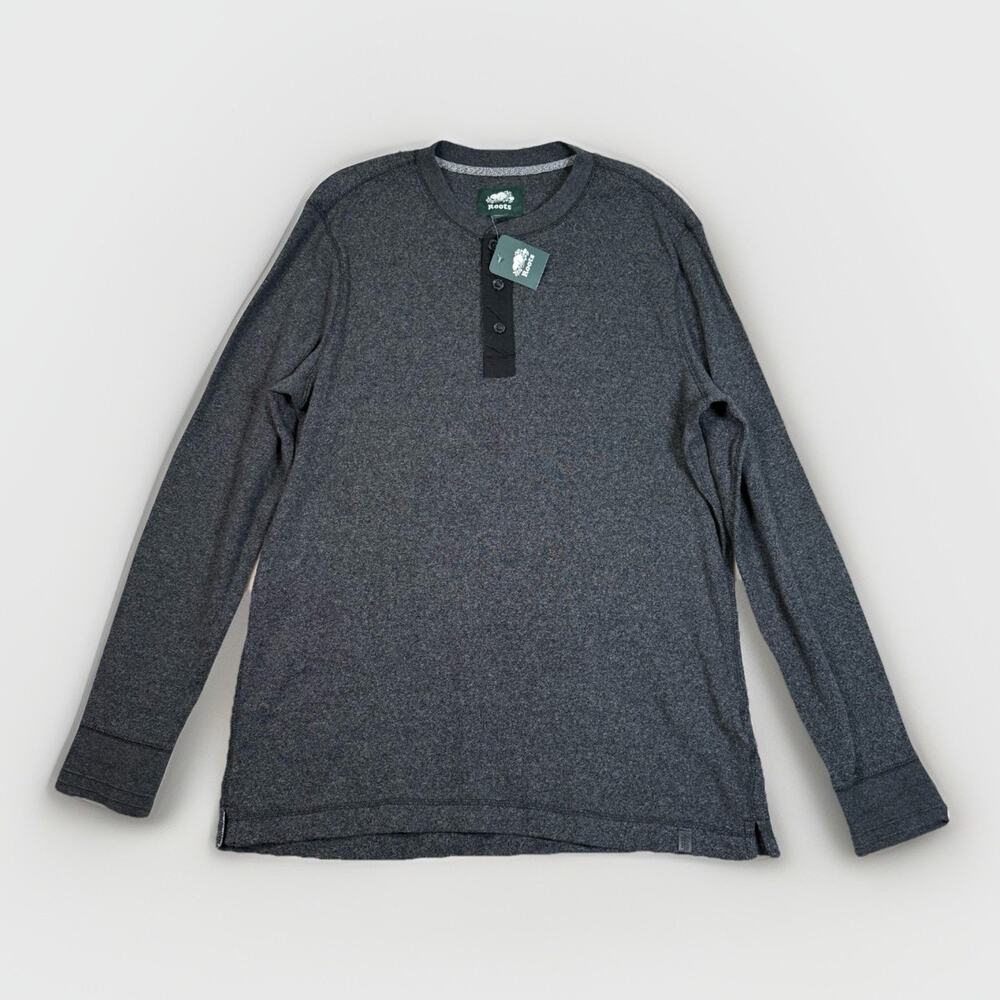 NWT Roots Canada Henley Long Sleeve Cotton Shirt Men's Size Large Gray